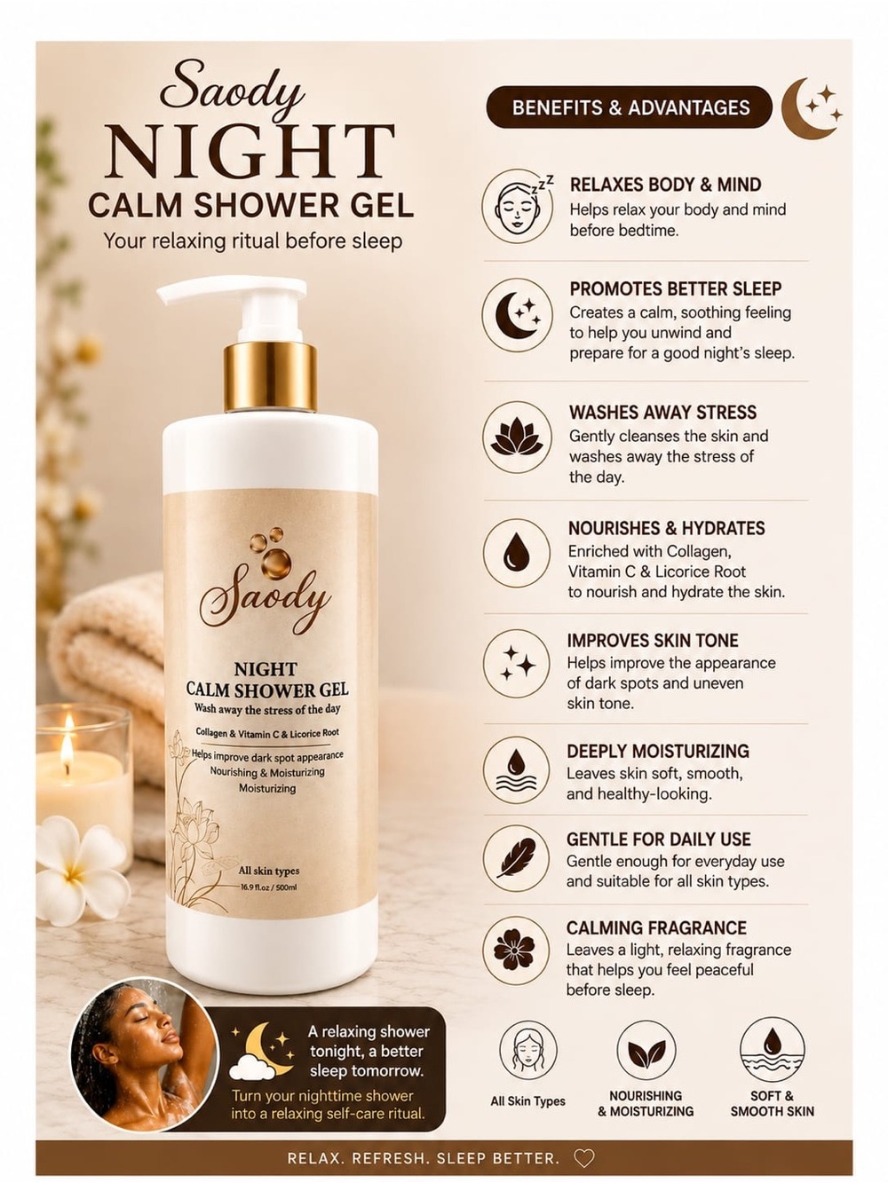 Night Calm Shower Gel - Beige